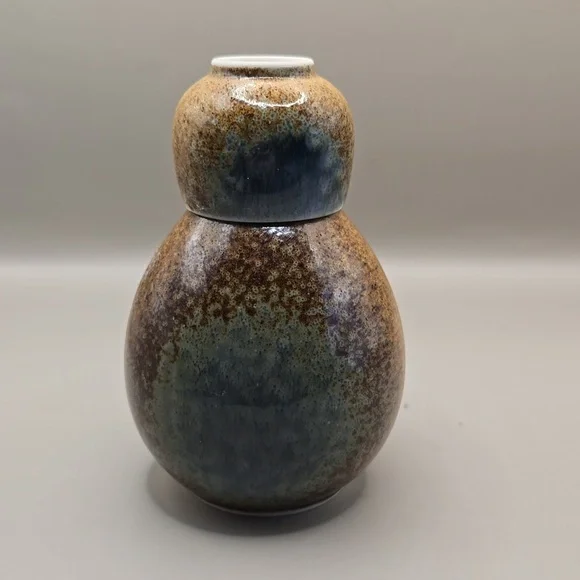 Japanese Mino Ware Sake Bottle & Cup Set Sunaji-Ainagashi Ceramic Pottery Japan - Picture 3 of 8